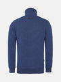 Back view of a blue stripe men's cowl neck sweater – Wam Denim.