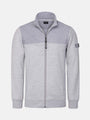 The Fletcher Light Grey Vest, full-zip sweater with ribbed upper design and stand collar – Wam Denim.
