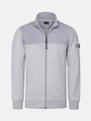 The Fletcher Light Grey Vest, full-zip sweater with ribbed upper design and stand collar – Wam Denim.