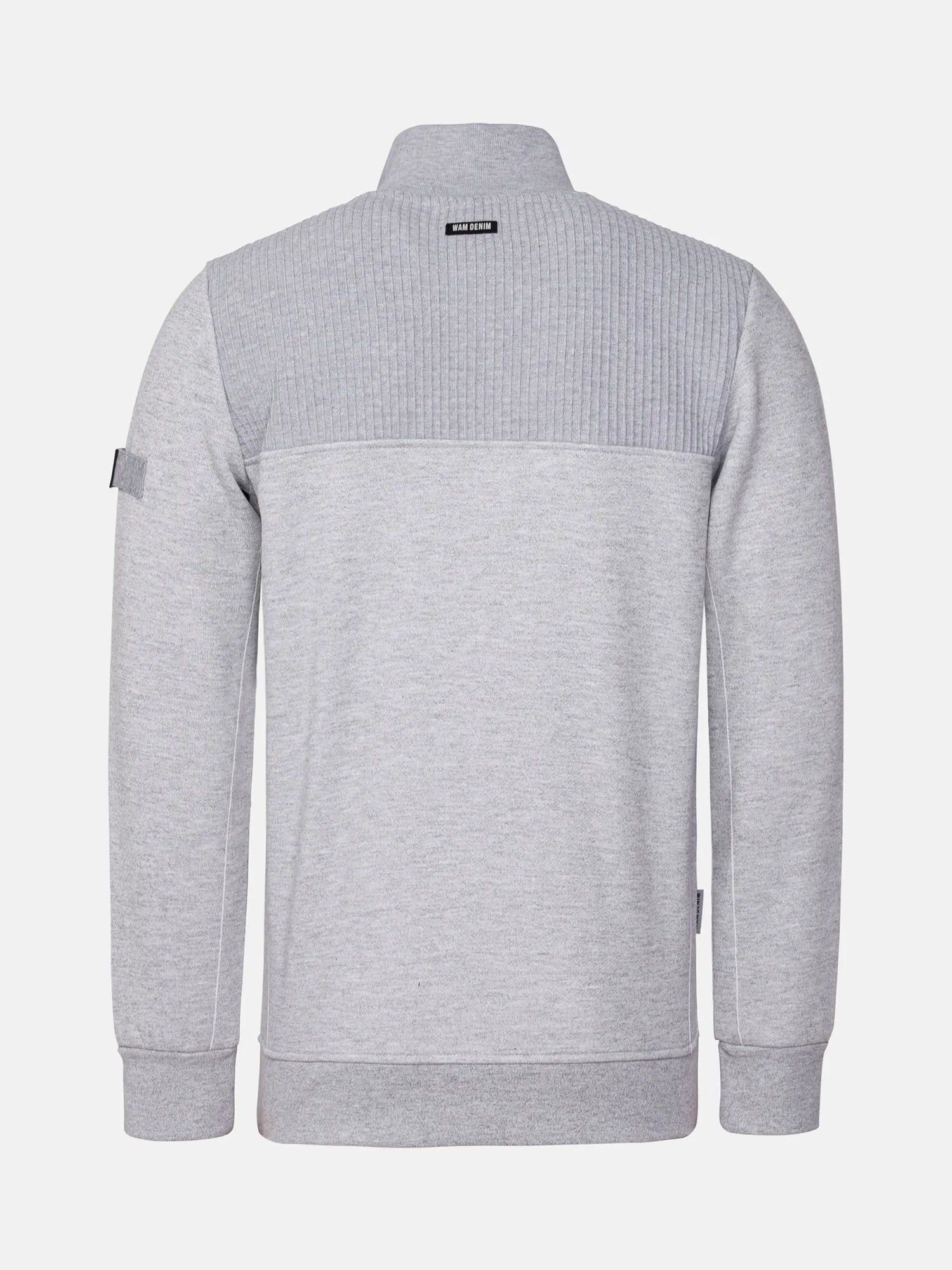 Back view of The Fletcher Light Grey Vest showing ribbed upper panel and clean finish – Wam Denim.