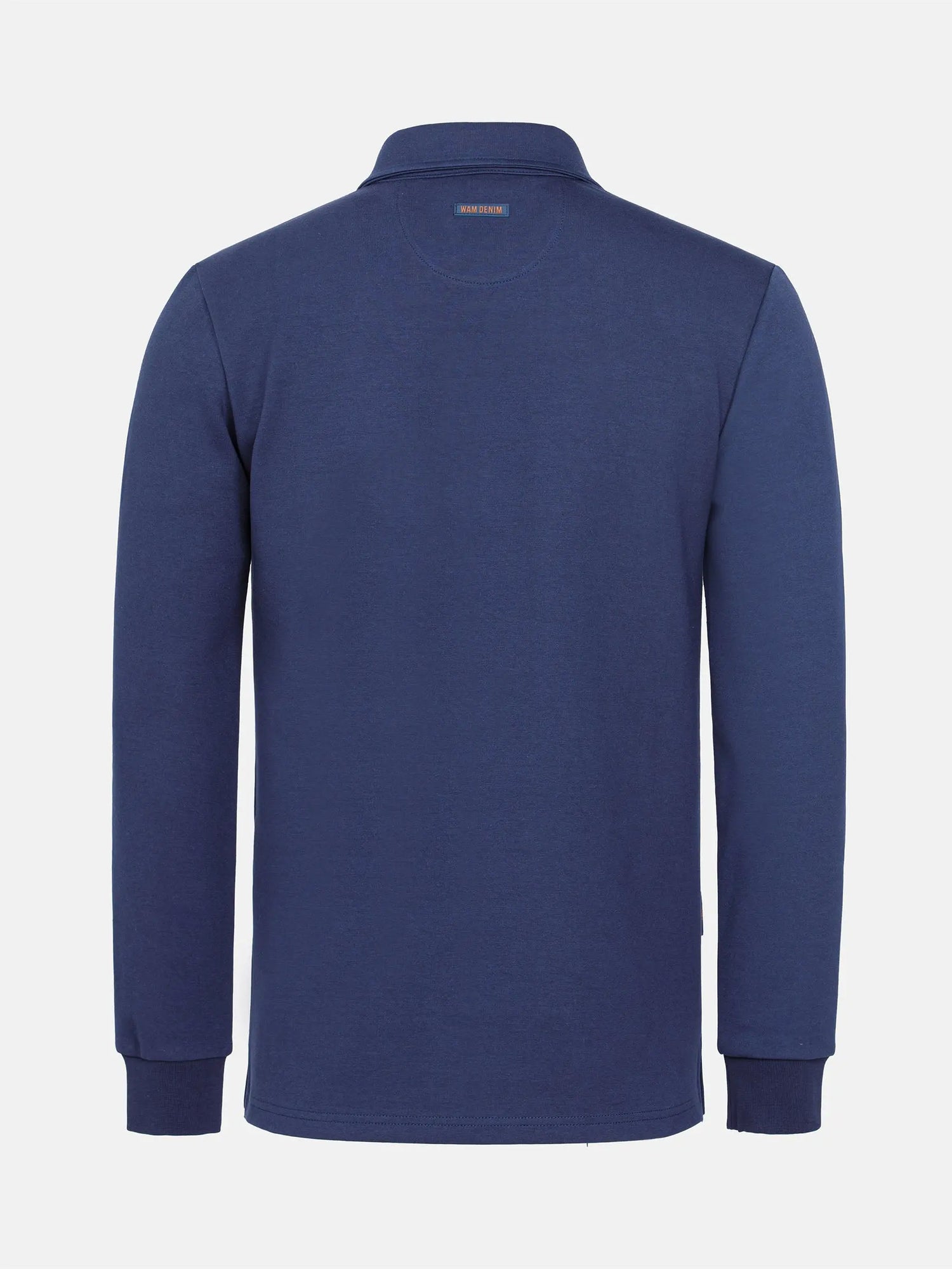 Backside Navy Sweater shirt on a white background