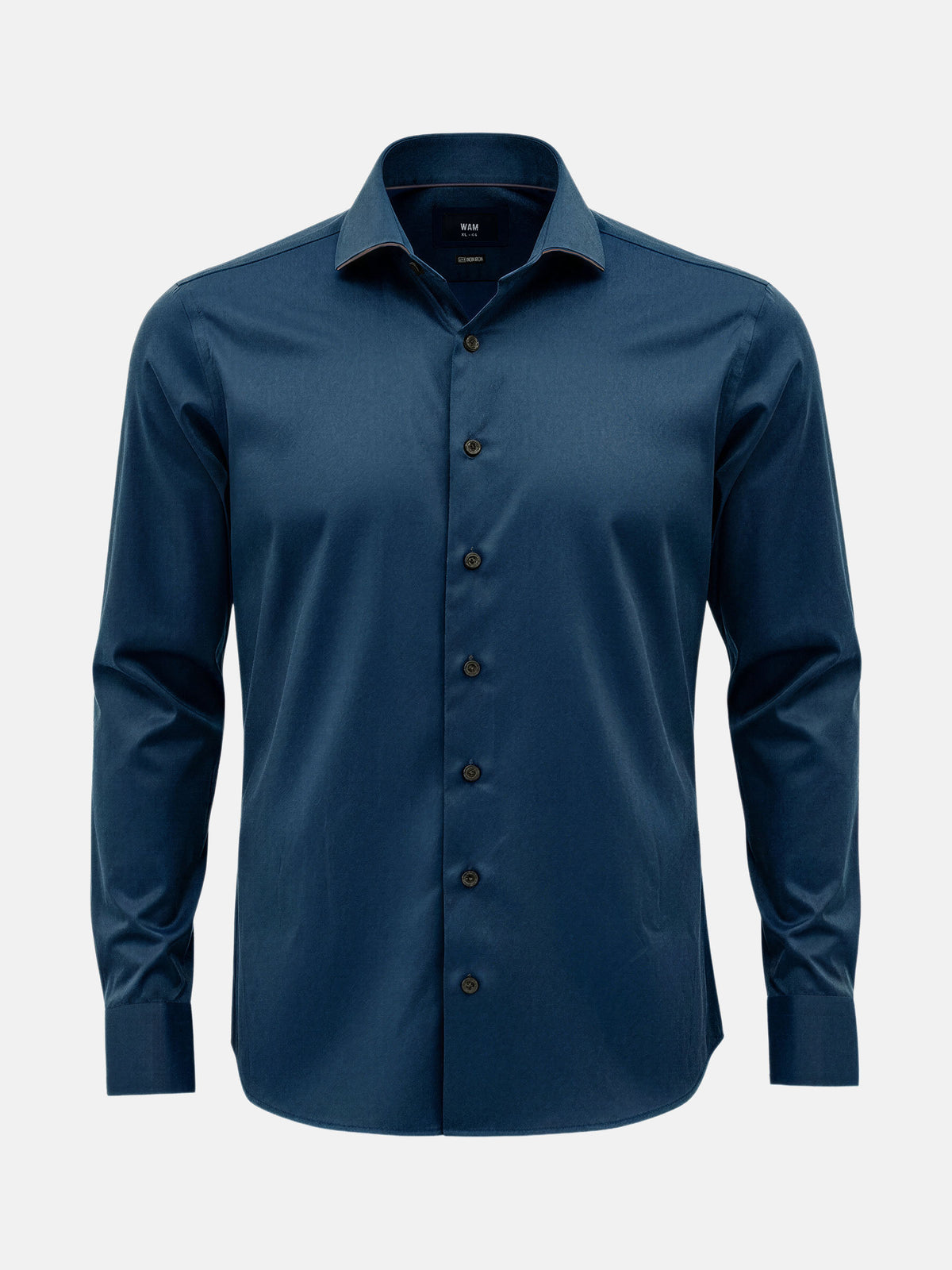 Petrol blue men’s button-up shirt with long sleeves, tailored fit, and clean modern design.