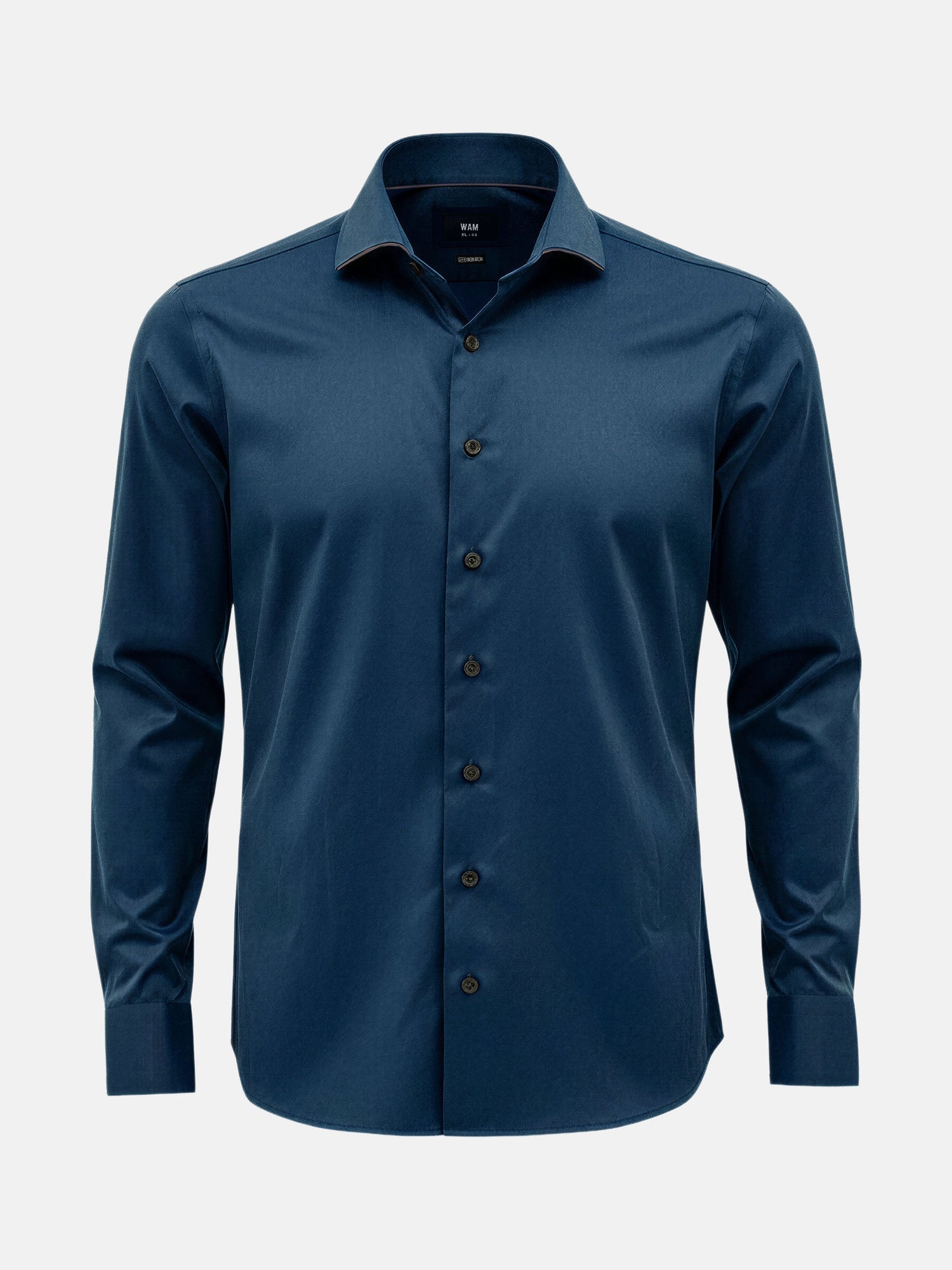 Petrol blue men’s button-up shirt with long sleeves, tailored fit, and clean modern design.