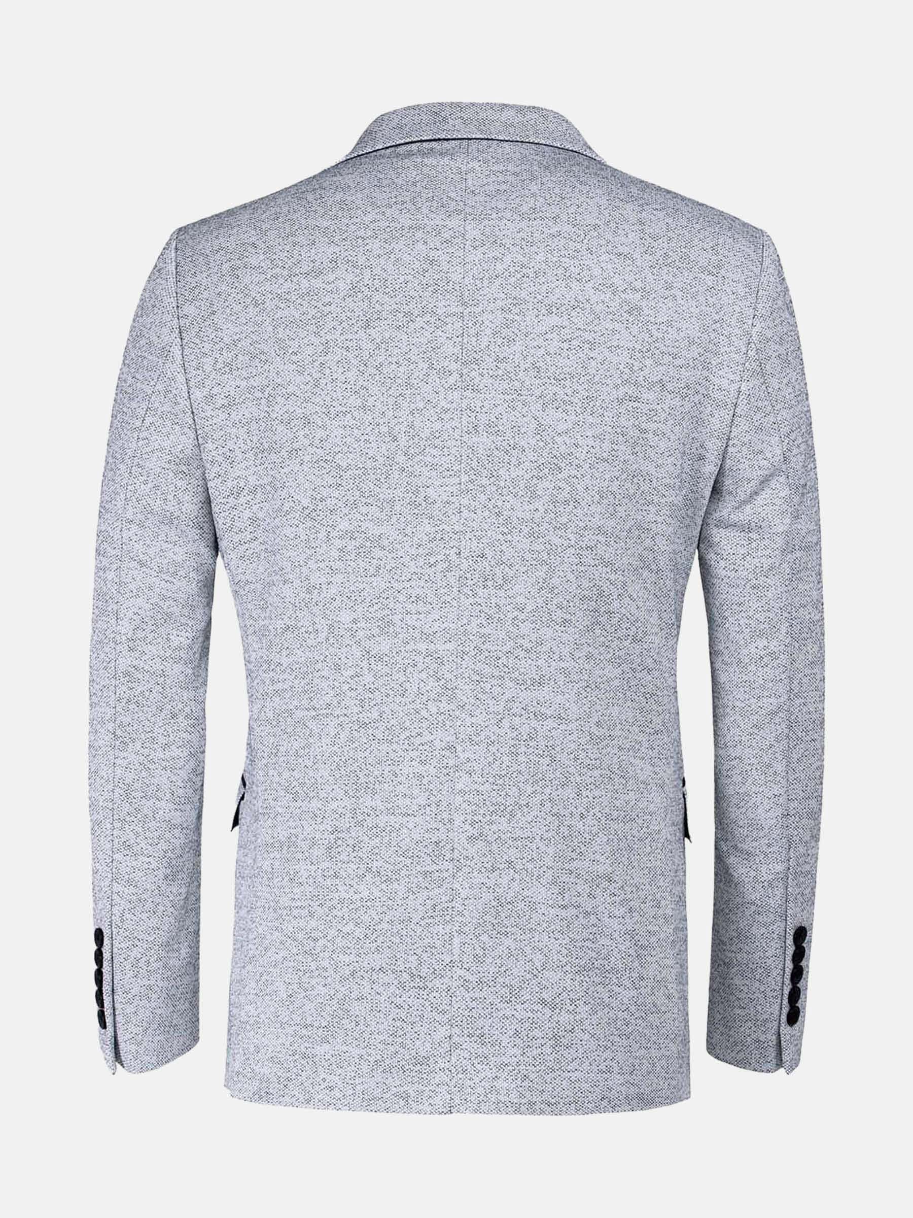 Back view of the white-navy textured blazer showing clean seams and tailored fit.