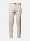 Light beige men’s chino trousers with slim fit, clean design, and classic button closure.
