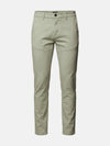 Light green men’s chino pants with slim fit, clean design, and classic button closure.
