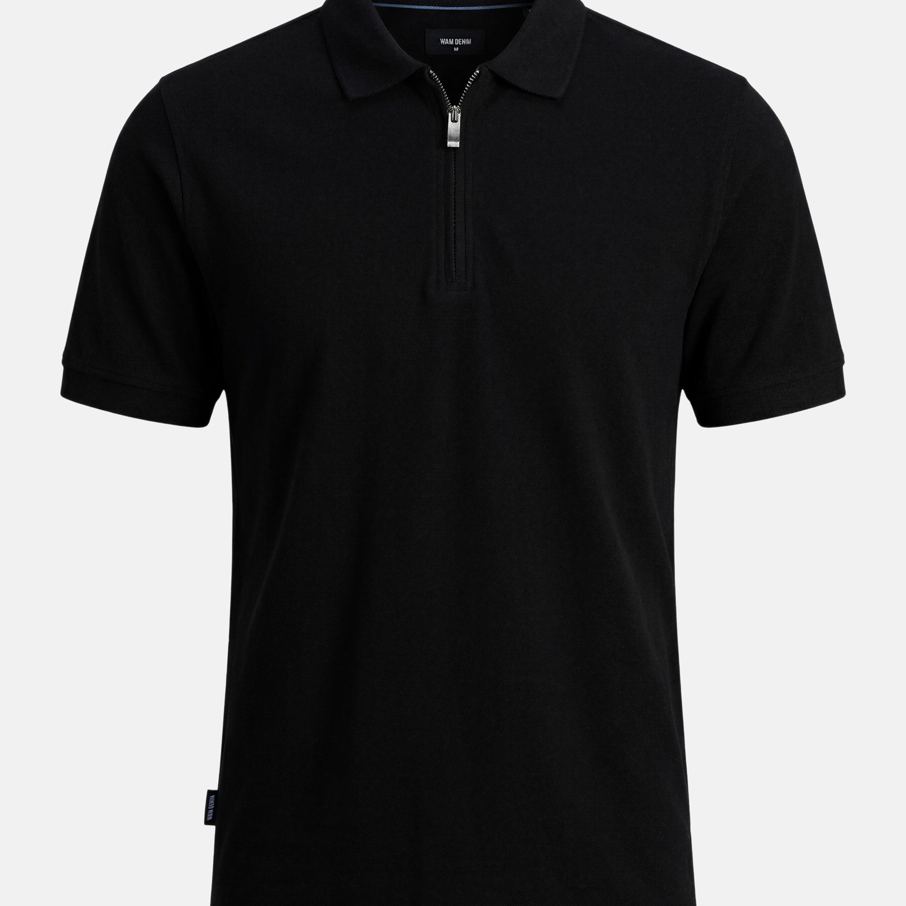 Black zip polo t-shirt, slim fit cotton men’s smart casual shirt