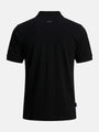 Back view of black zip polo t-shirt, slim fit men’s cotton shirt