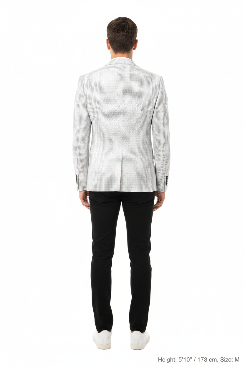 Back view - white textured blazer on model