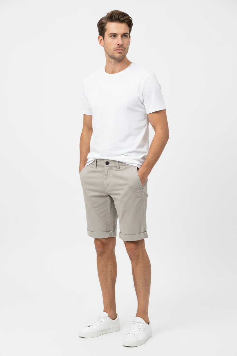 WAM DENIM Korte Broek 72456 Zurex Light Grey - Three-Quarter View