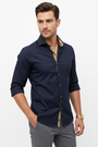 Wam Denim Ordin Navy Long Sleeve Shirt – three-quarter view on model