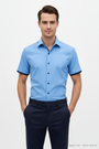 Wam Denim Valmor Sky Blue Short Sleeve Shirt – model front view, tucked in