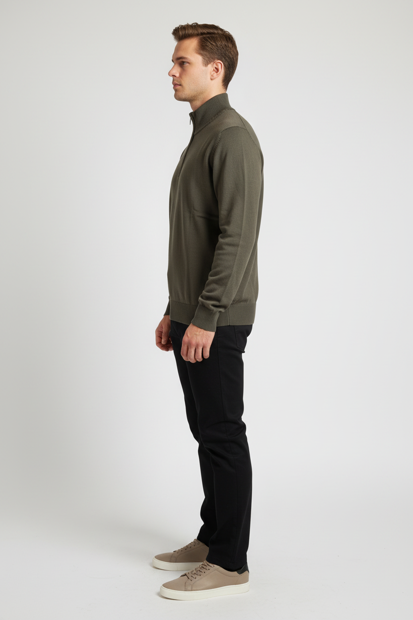 Side view of a male model wearing the Wam Denim Shrap khaki pullover