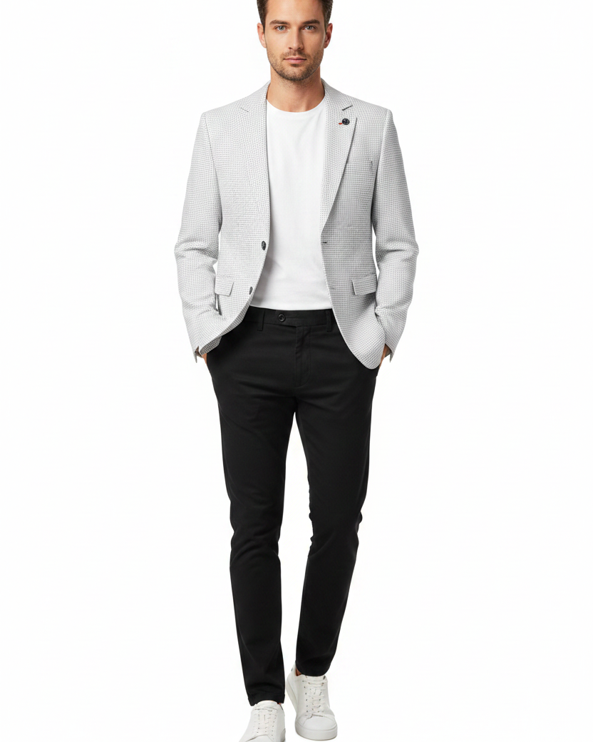 Front view - white textured blazer on model