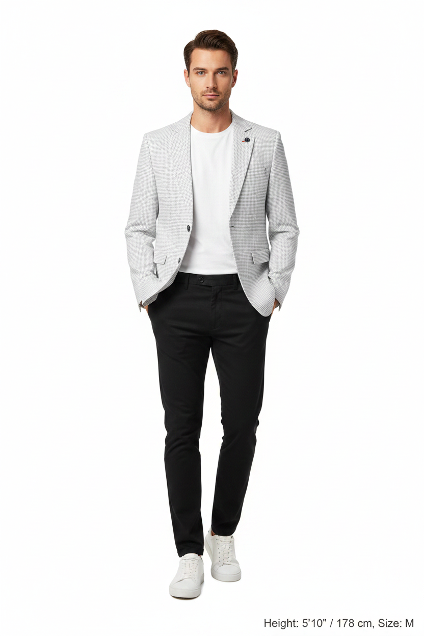 Front view - white textured blazer on model