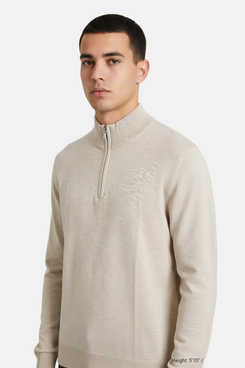 Halron Beige Half-Zip Pullover - Front Upper Body