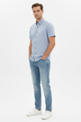 Wam Denim Quarn Blue Short Sleeve Shirt – three-quarter view on model, casual style