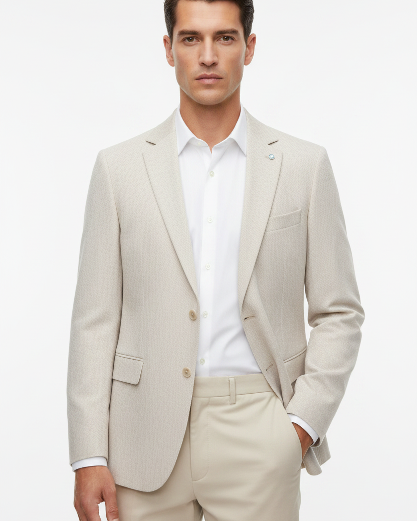 Wam Denim Corlan Light Beige Blazer – full front view on model, single button, notch lapel