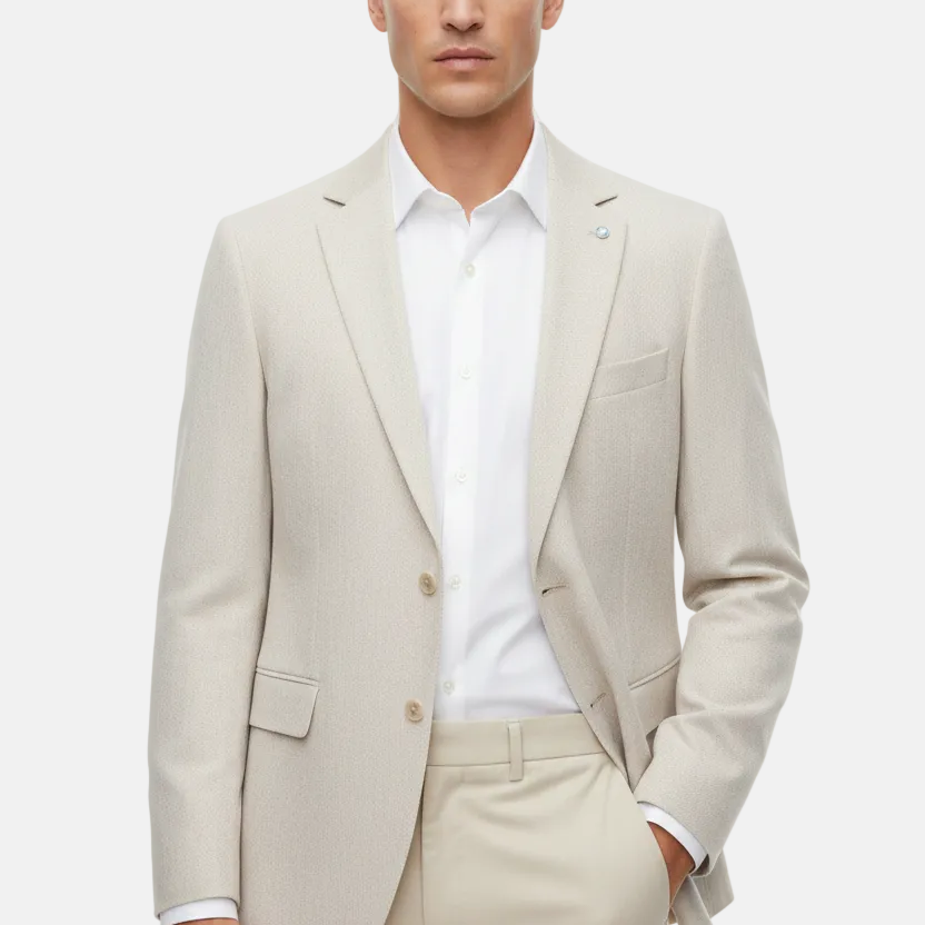 Wam Denim Corlan Light Beige Blazer – full front view on model, single button, notch lapel
