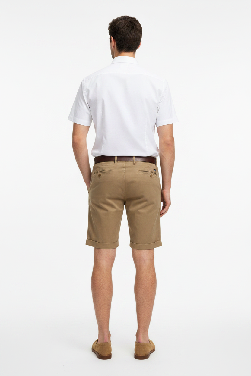 Wam Denim Kelden Dark Beige Chino Shorts – model back view