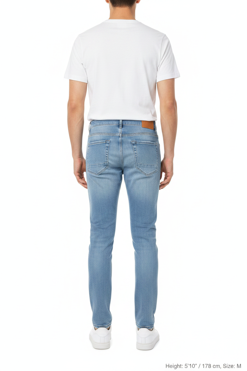 Back view - Rylor Light Blue Slim Fit Jeans on model