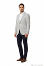 Front 3/4 angle - light grey micro-check blazer on model