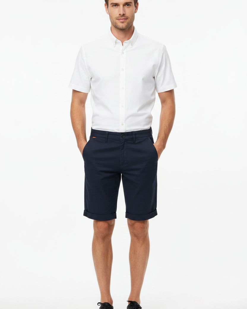 Wam Denim Kelden Navy Chino Shorts – model front view with size label