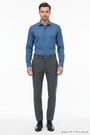 Wam Denim Vuric Petrol Long Sleeve Shirt – model front view, tucked in