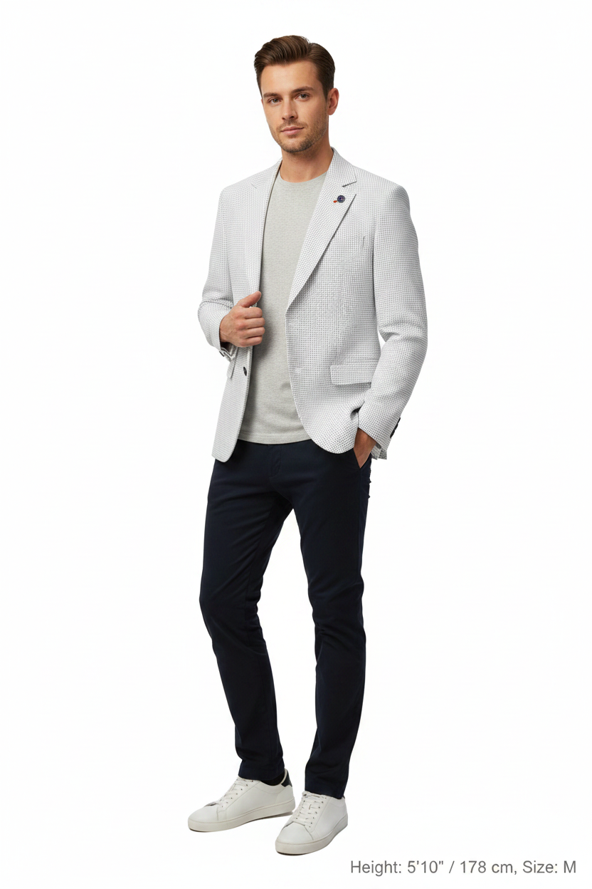 Front 3/4 angle - white textured blazer on model