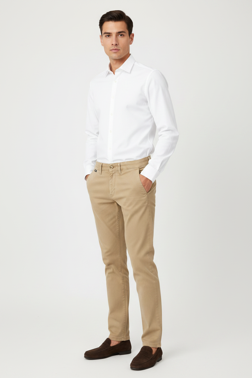 WAM DENIM Chino 72446 Thalin Dark Beige - Three-Quarter View