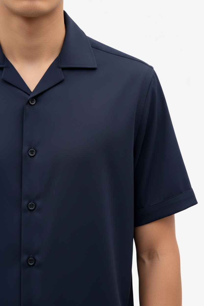 Wam Denim Lorven Navy Shirt – short sleeve and hem detail