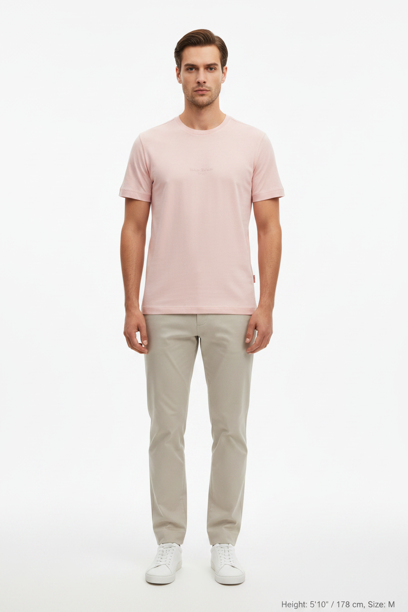 Wam Denim Cromer Light Pink T-shirt – model front view with size label