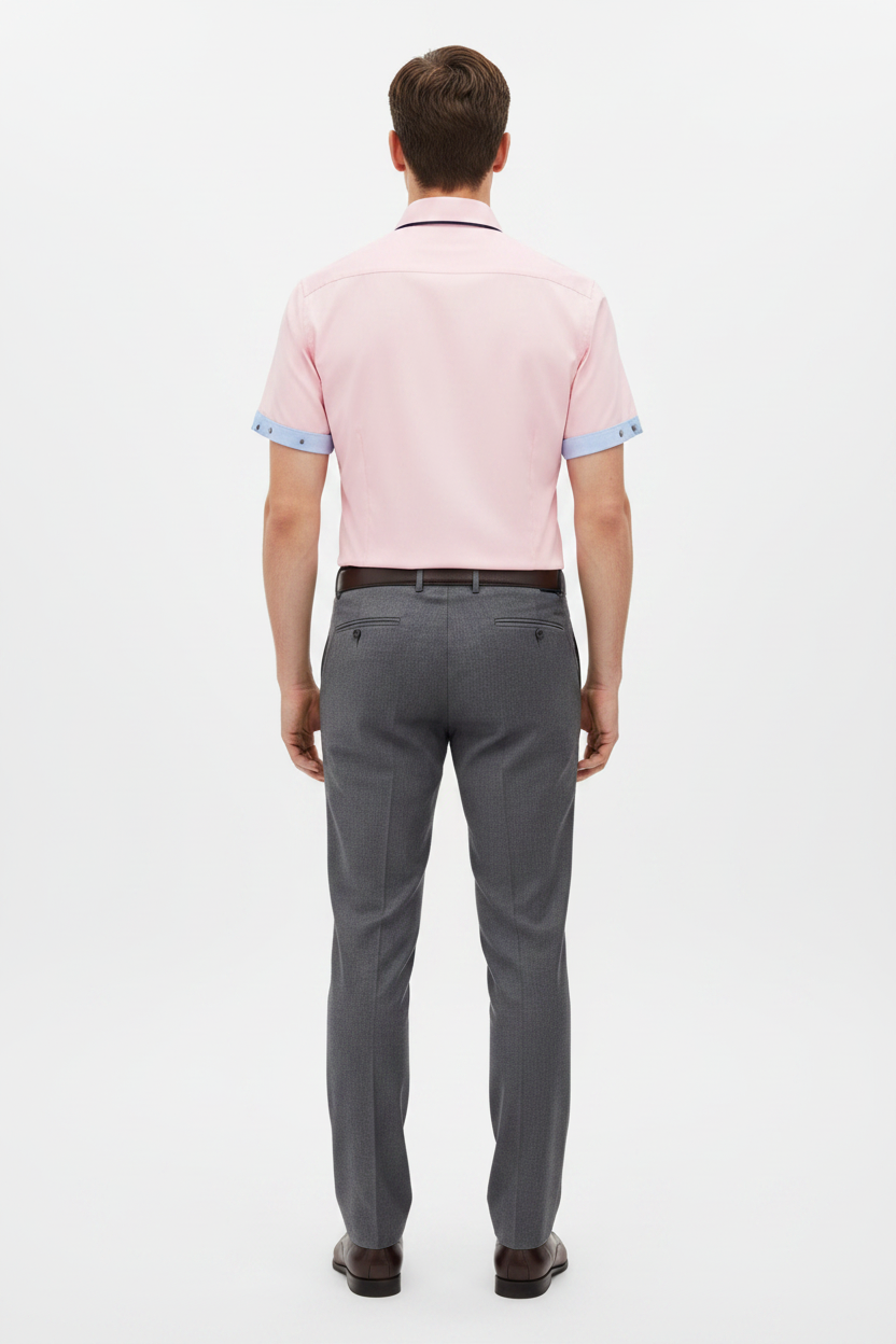 Wam Denim Seldor Pink Short Sleeve Shirt – back view on model