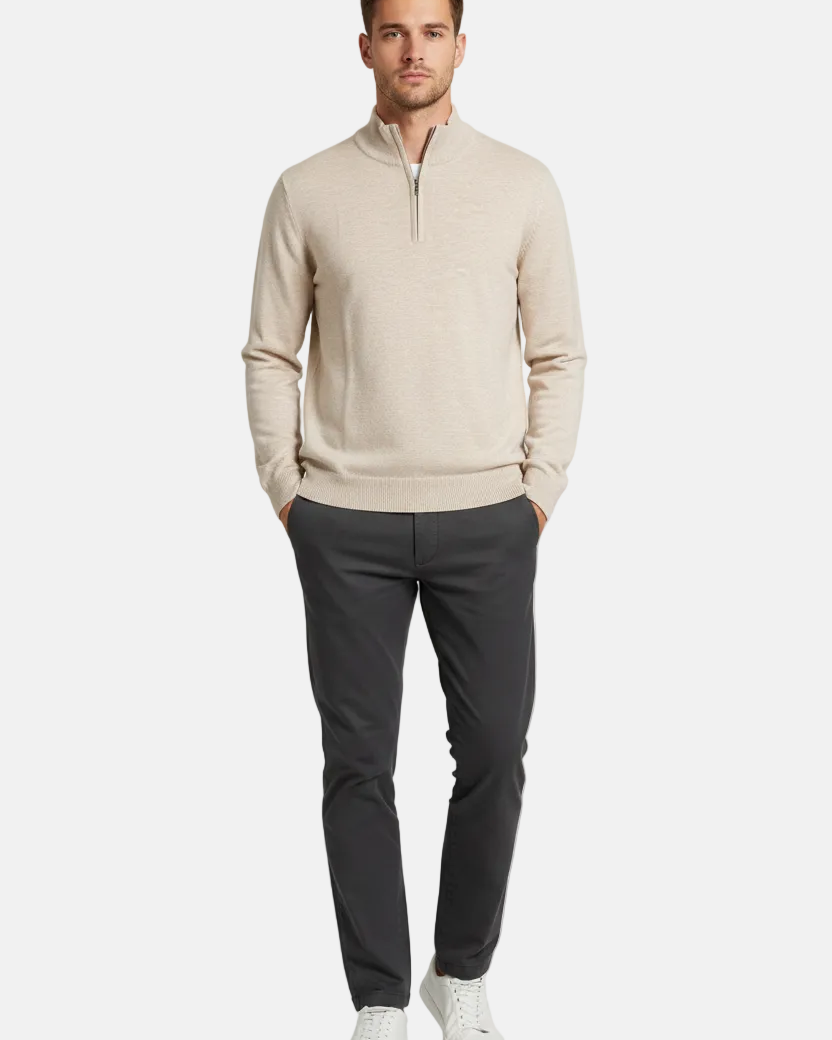 Halron Beige Half-Zip Pullover - Styled