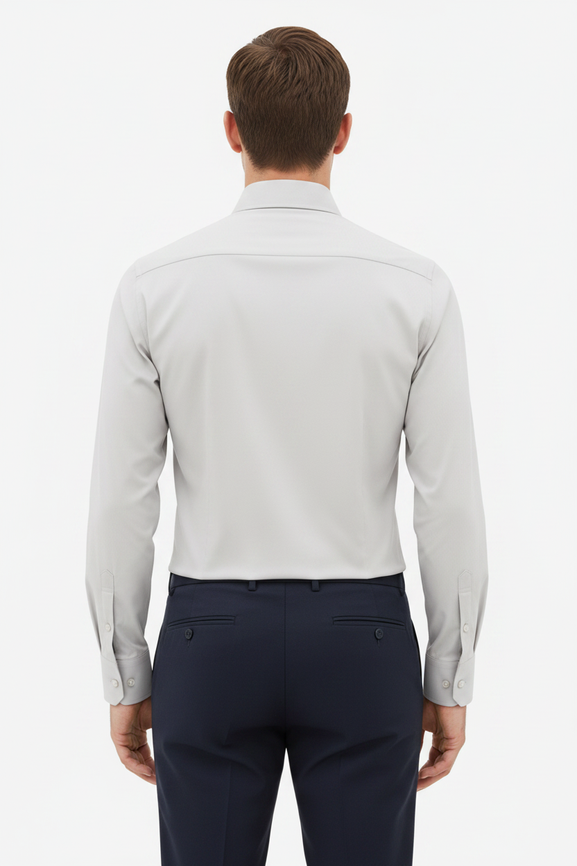 Wam Denim Norvik Light Grey Long Sleeve Shirt – back view on model