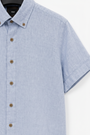 Wam Denim Quarn Blue Shirt – short sleeve and placket detail with olive buttons