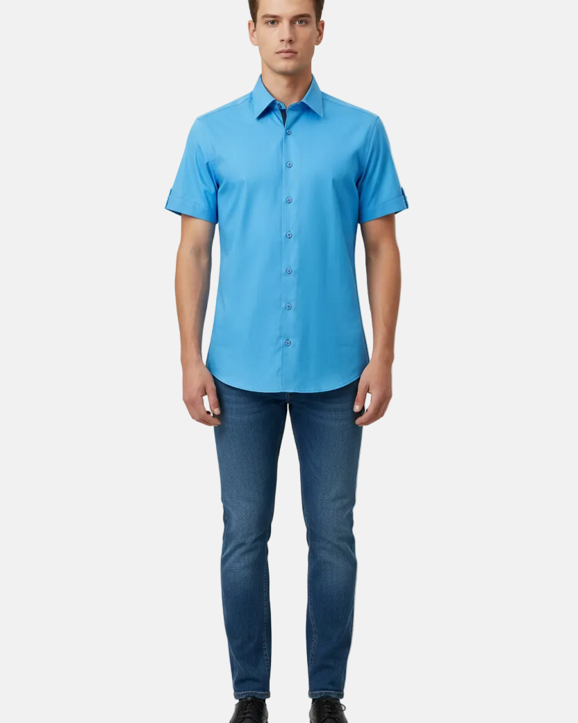 Valmor Sky Blue Short Sleeve Shirt - Front