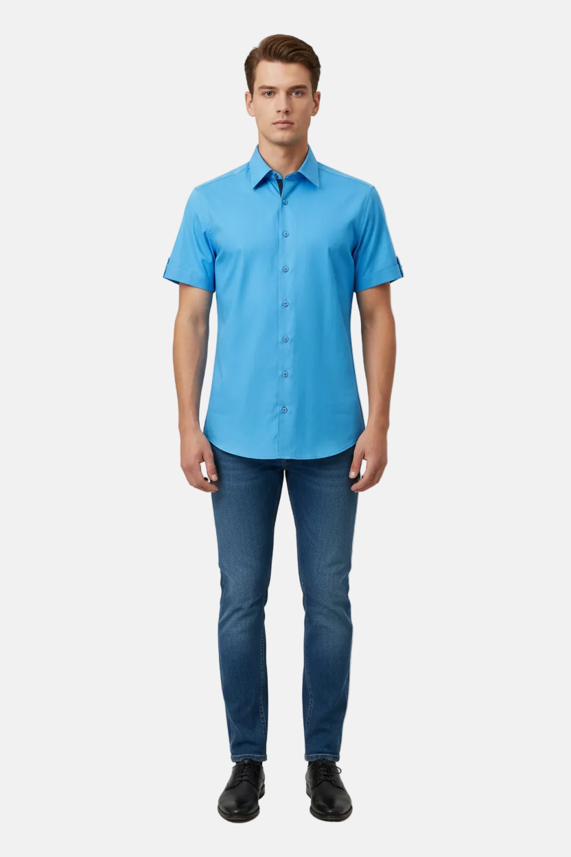 Valmor Sky Blue Short Sleeve Shirt - Front