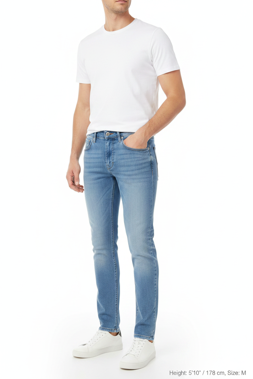 Front 3/4 angle - Rylor Light Blue Slim Fit Jeans on model