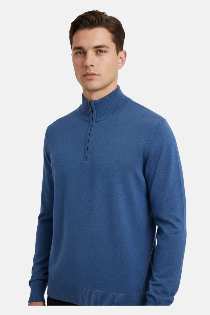Halron Dark Blue Half-Zip Pullover - Front Upper Body