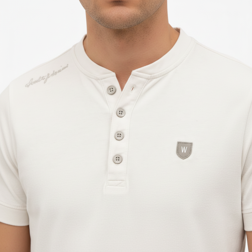 WAM DENIM T-Shirt 79664 Velvet Off White - Collar & Badge Detail