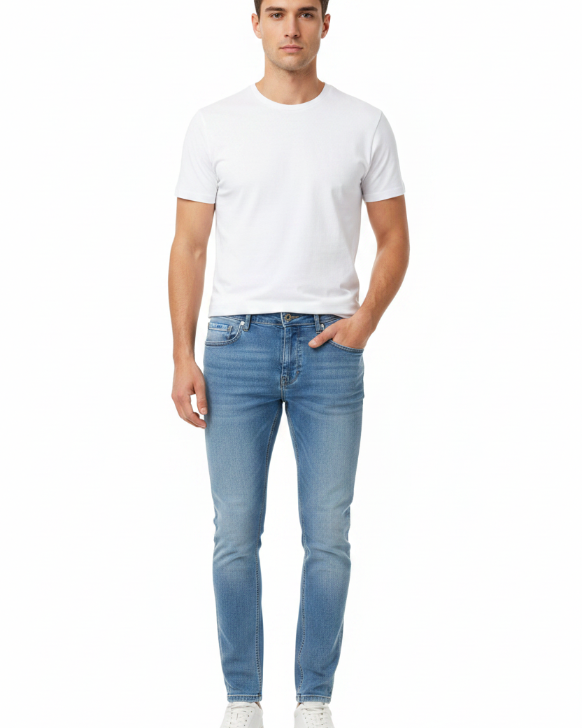 Front view - Rylor Light Blue Slim Fit Jeans on model