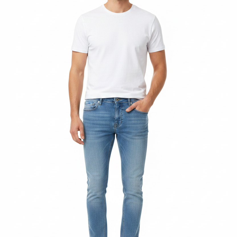 Front view - Rylor Light Blue Slim Fit Jeans on model