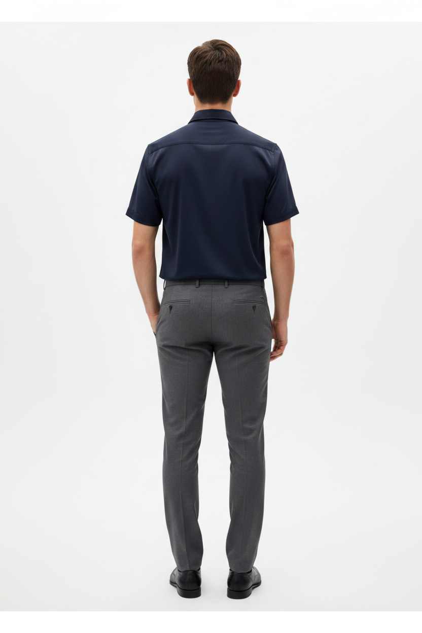 Wam Denim Lorven Navy Short Sleeve Shirt – back view on model