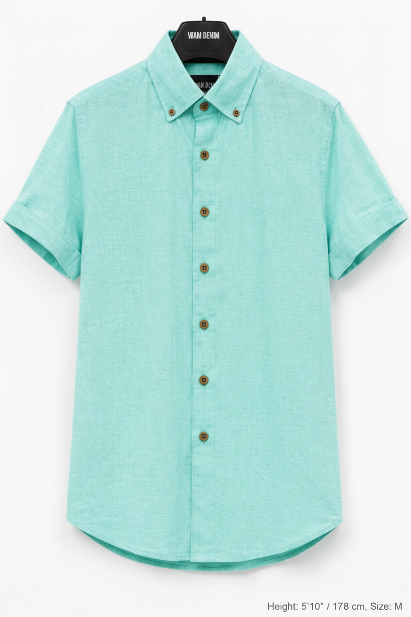 Wam Denim Quarn Turquoise Short Sleeve Shirt – front hanger view with size label