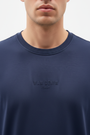 Wam Denim Cromer Navy T-shirt – crew neck and tonal chest logo close-up