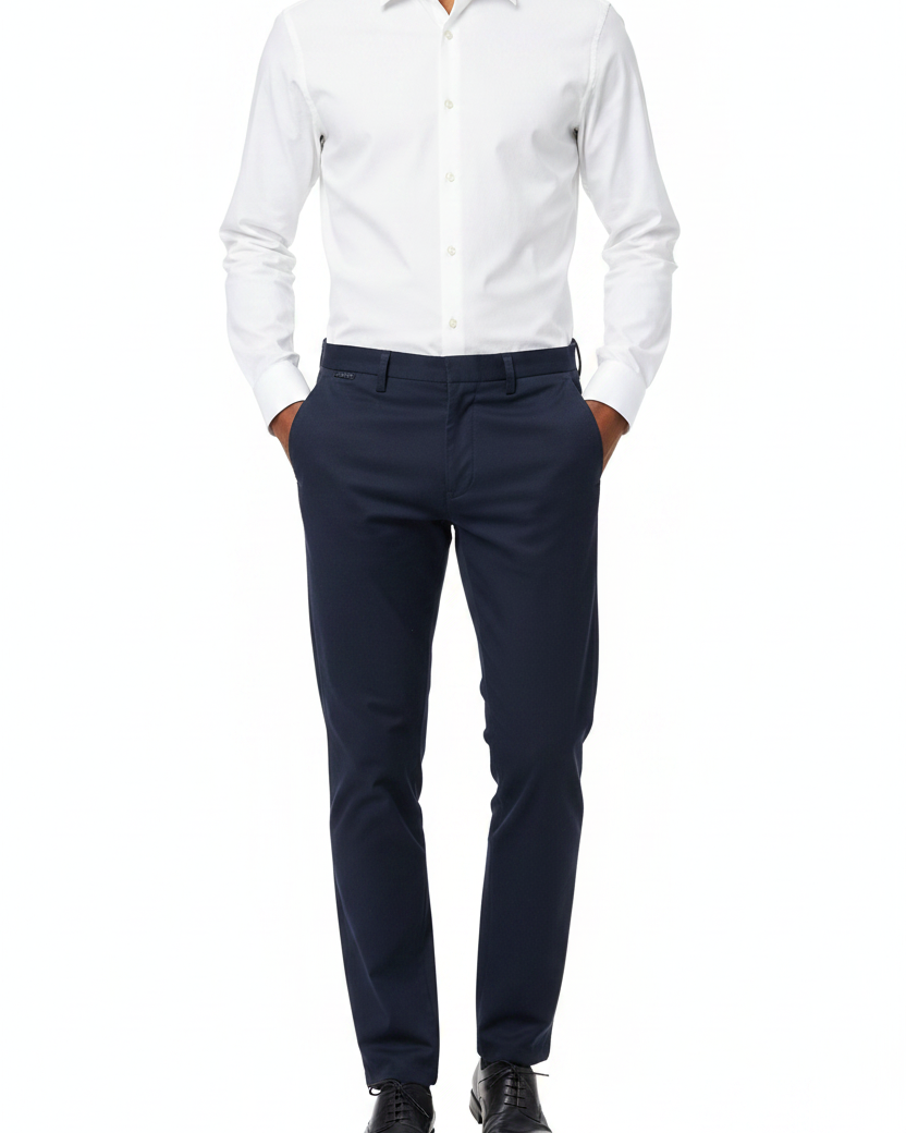 Wam Denim Jorell Navy Chino – model front view with size label