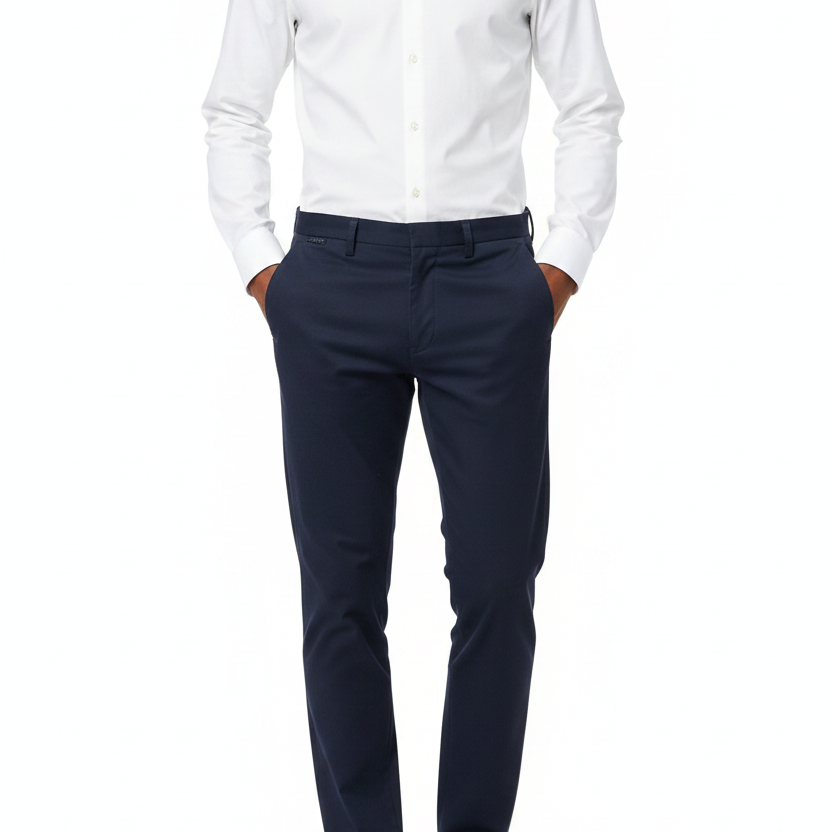 Wam Denim Jorell Navy Chino – model front view with size label