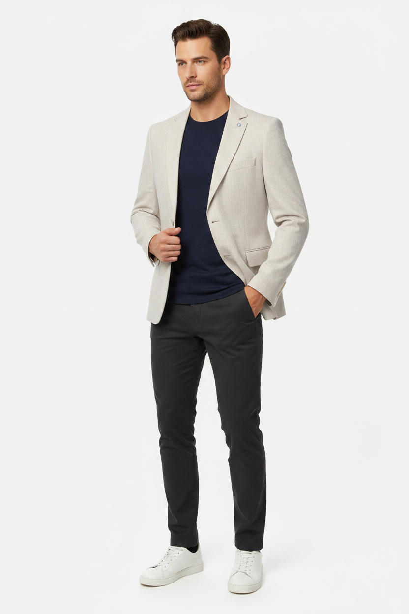 Wam Denim Corlan Light Beige Blazer – three-quarter front view on model