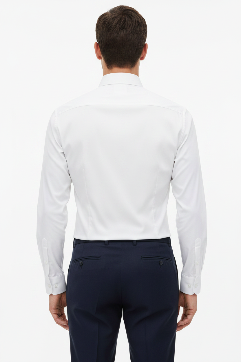 Wam Denim Jenvor White Long Sleeve Shirt – back view on model